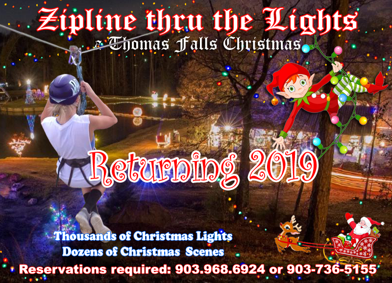 Zipline thru the Lights at Thomas Falls Christmas events, activities