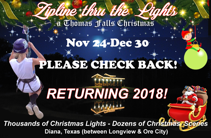 Zipline thru the Lights at Thomas Falls Christmas events, activities